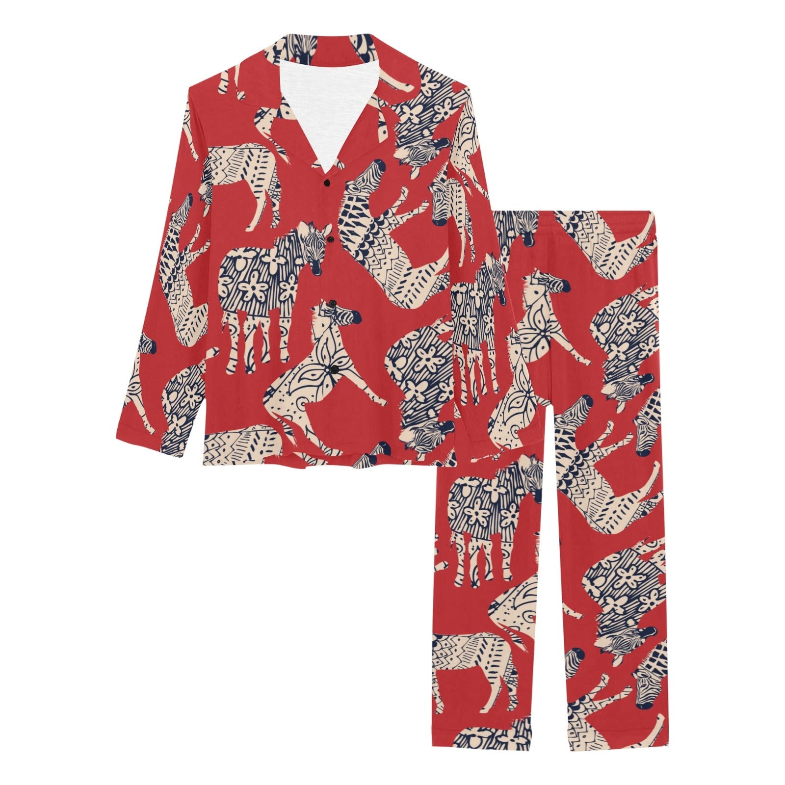 Zebra abstract red background Women's Long Pajama Set
