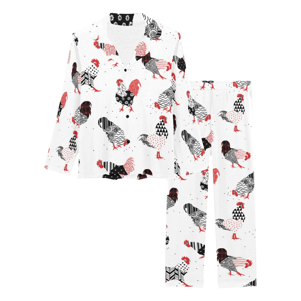 Cool rooster chicken cock floral ornament backgrou Women's Long Pajama Set