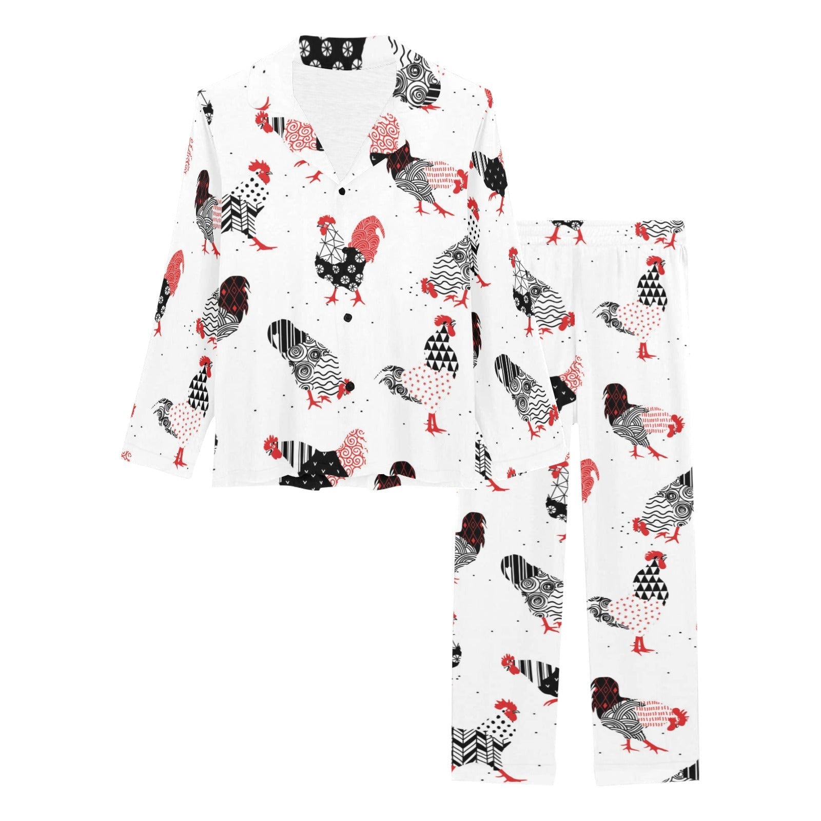 Cool rooster chicken cock floral ornament backgrou Women's Long Pajama Set