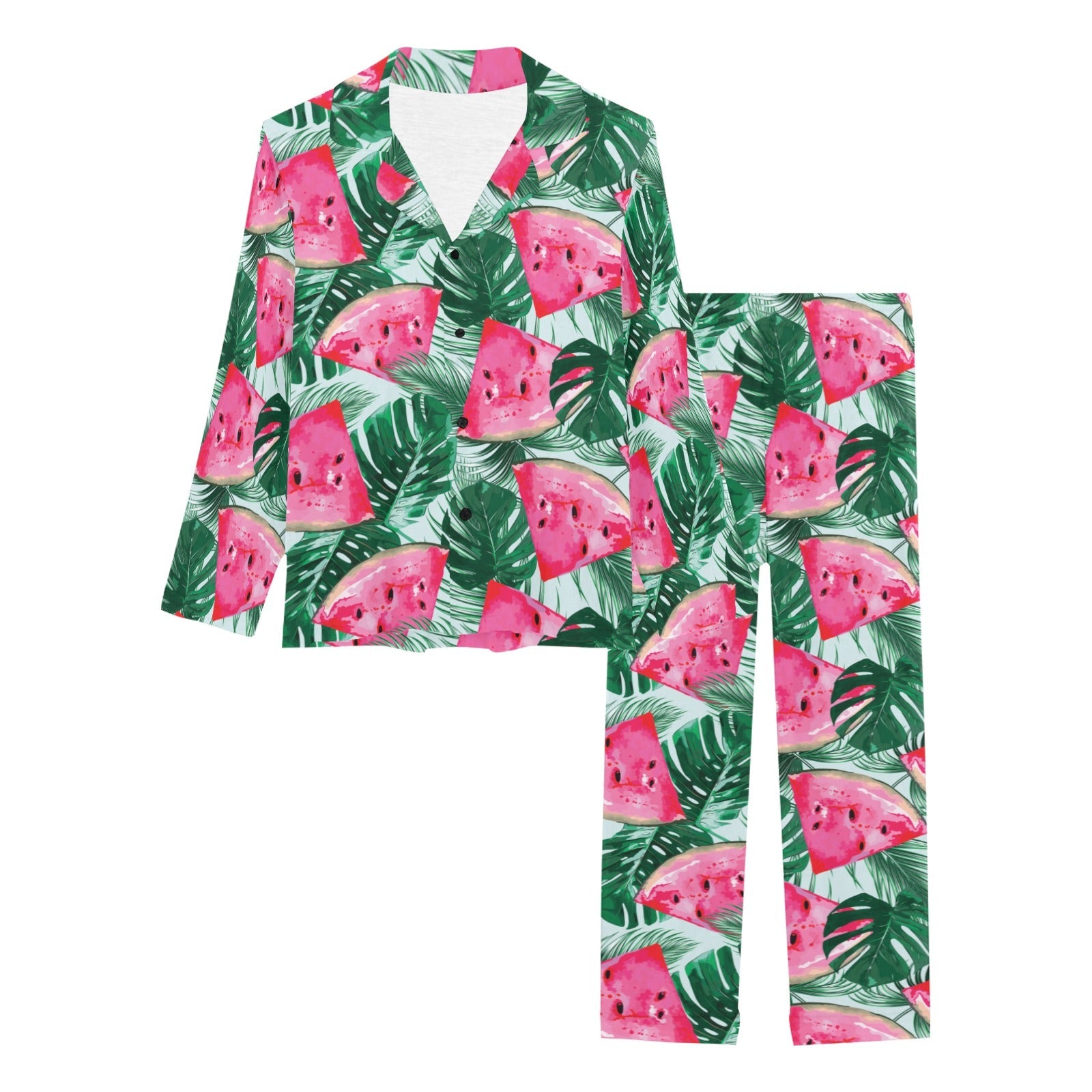Watermelons tropical palm leaves pattern Women's Long Pajama Set