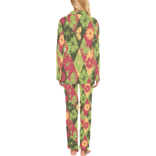 Cool Geometric lime pattern Women's Long Pajama Set