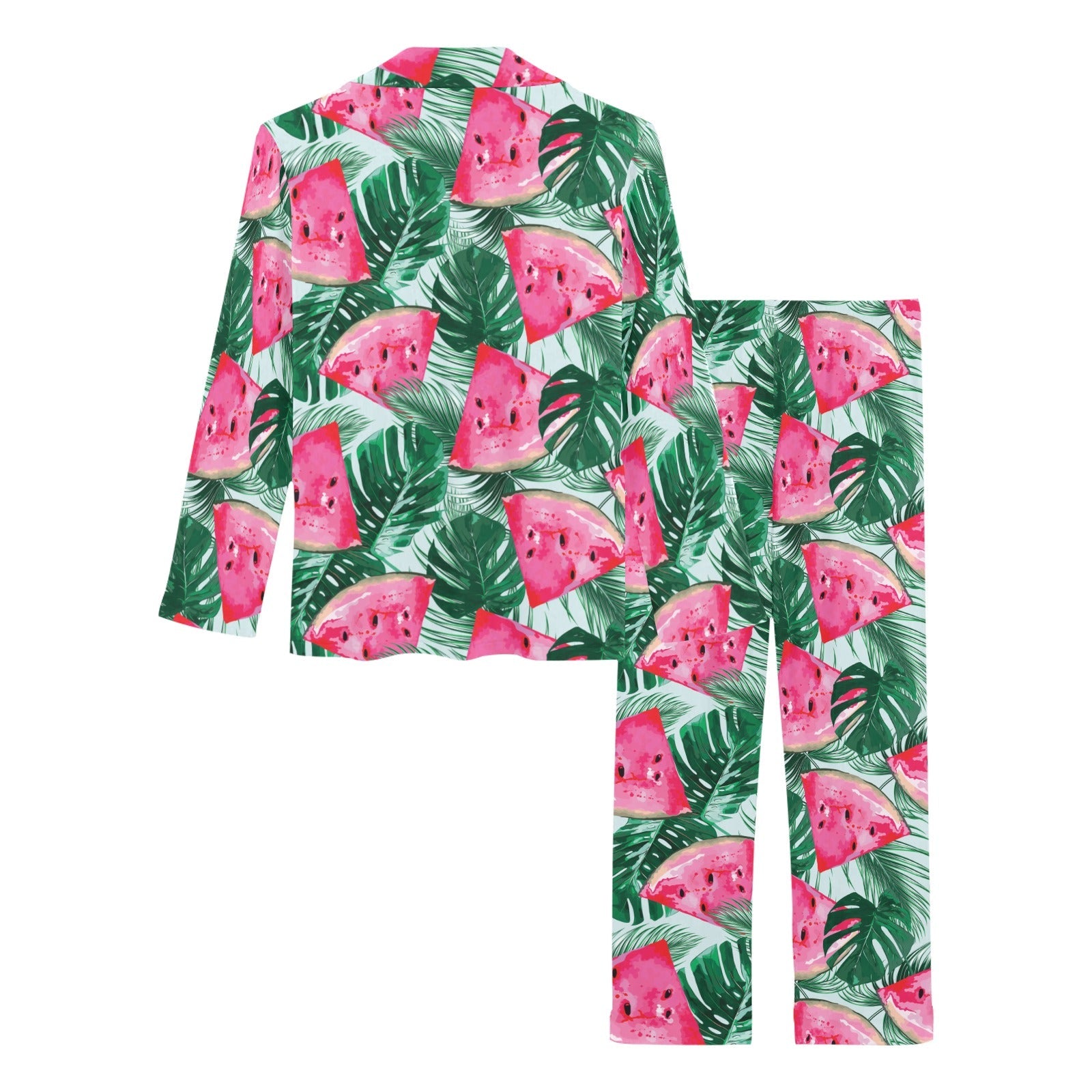 Watermelons tropical palm leaves pattern Women's Long Pajama Set