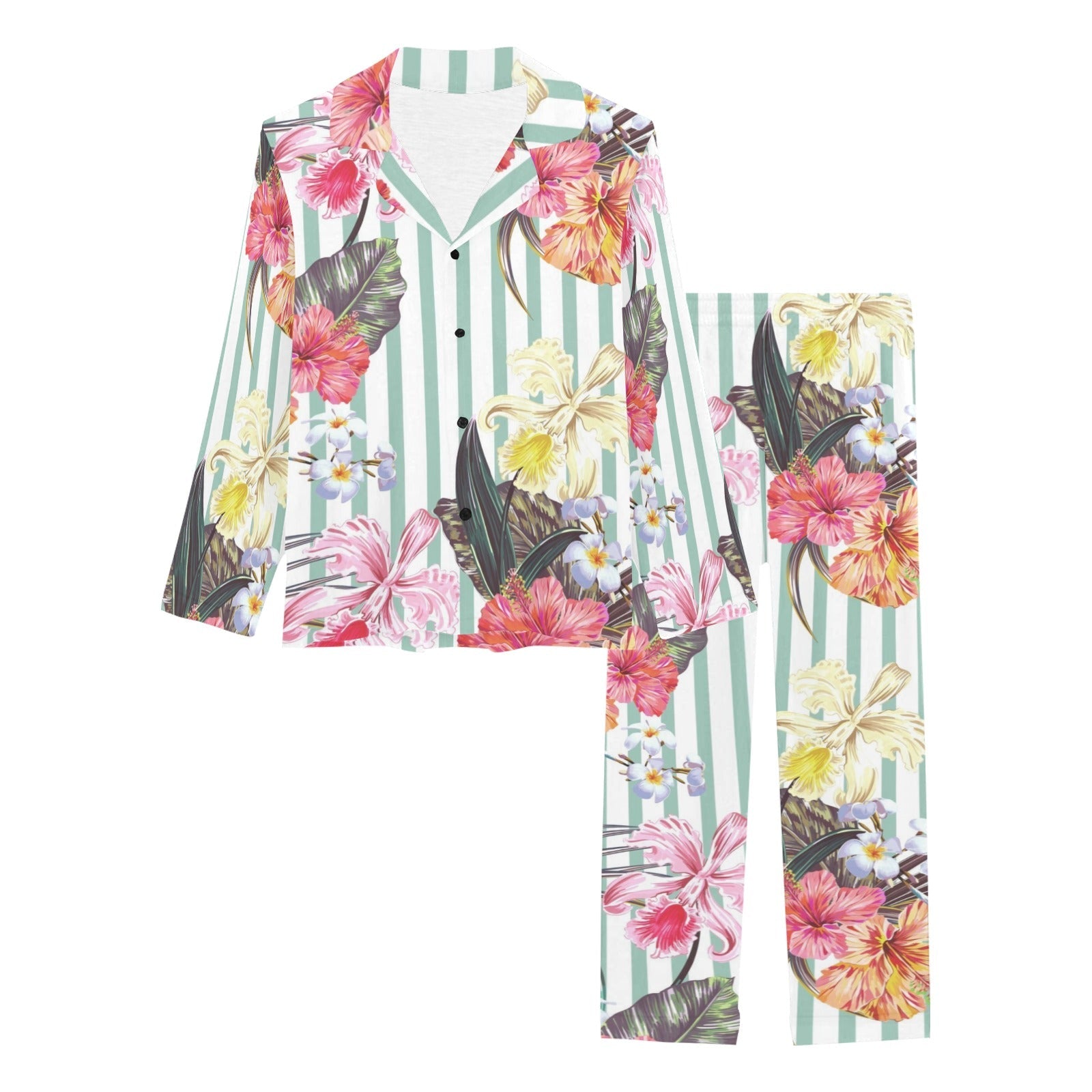 Colorful orchid flower pattern Women's Long Pajama Set