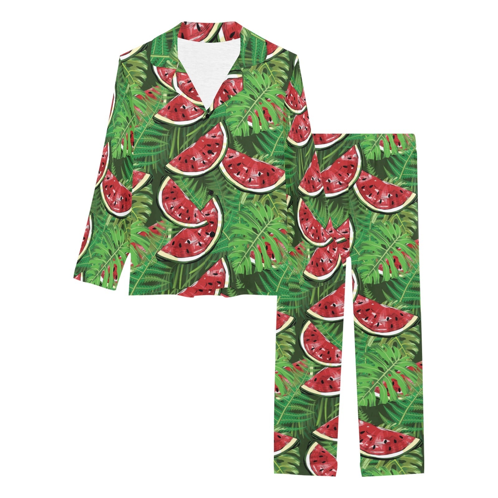 Watermelons tropical palm leaves pattern backgroun Women's Long Pajama Set