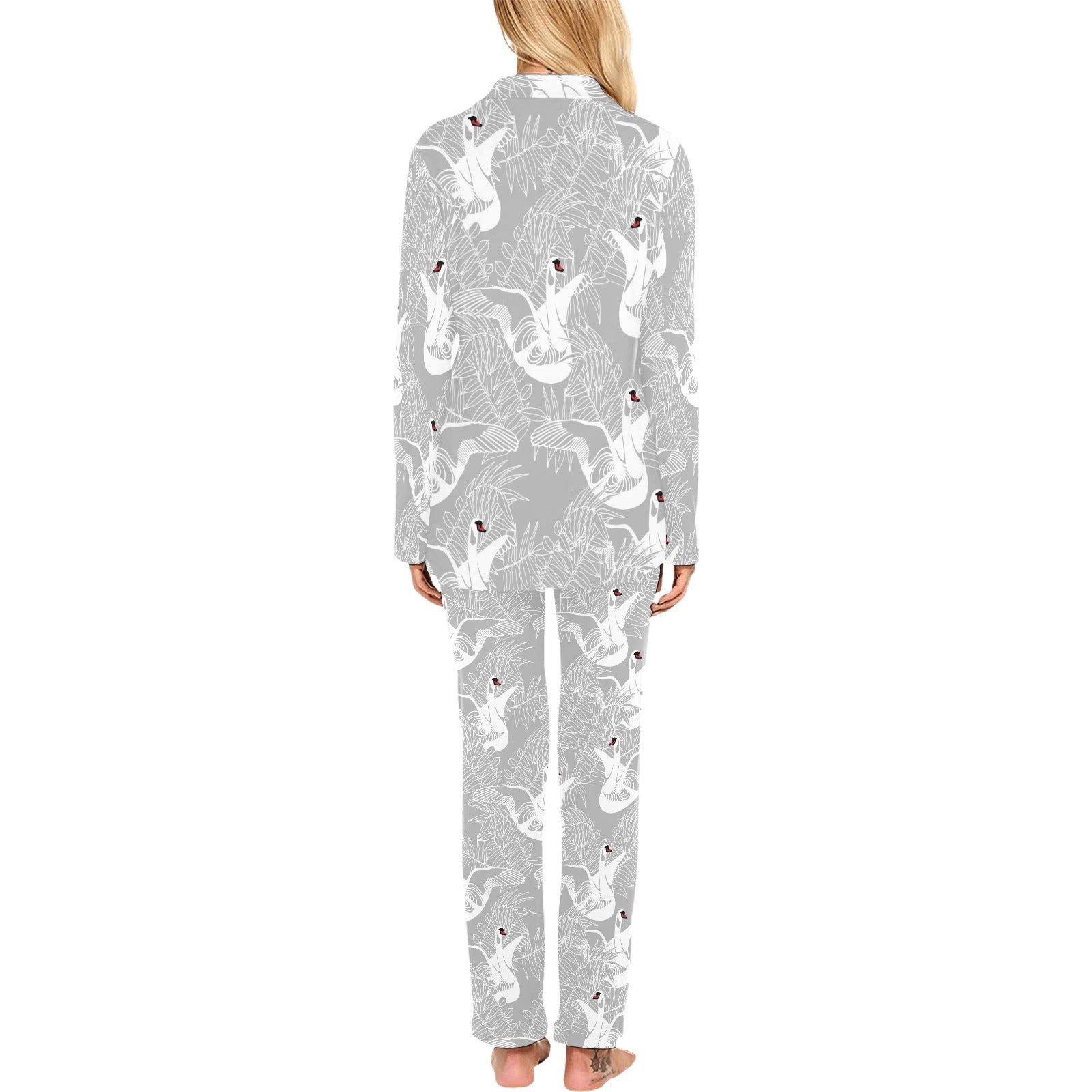 white swan gray background Women's Long Pajama Set