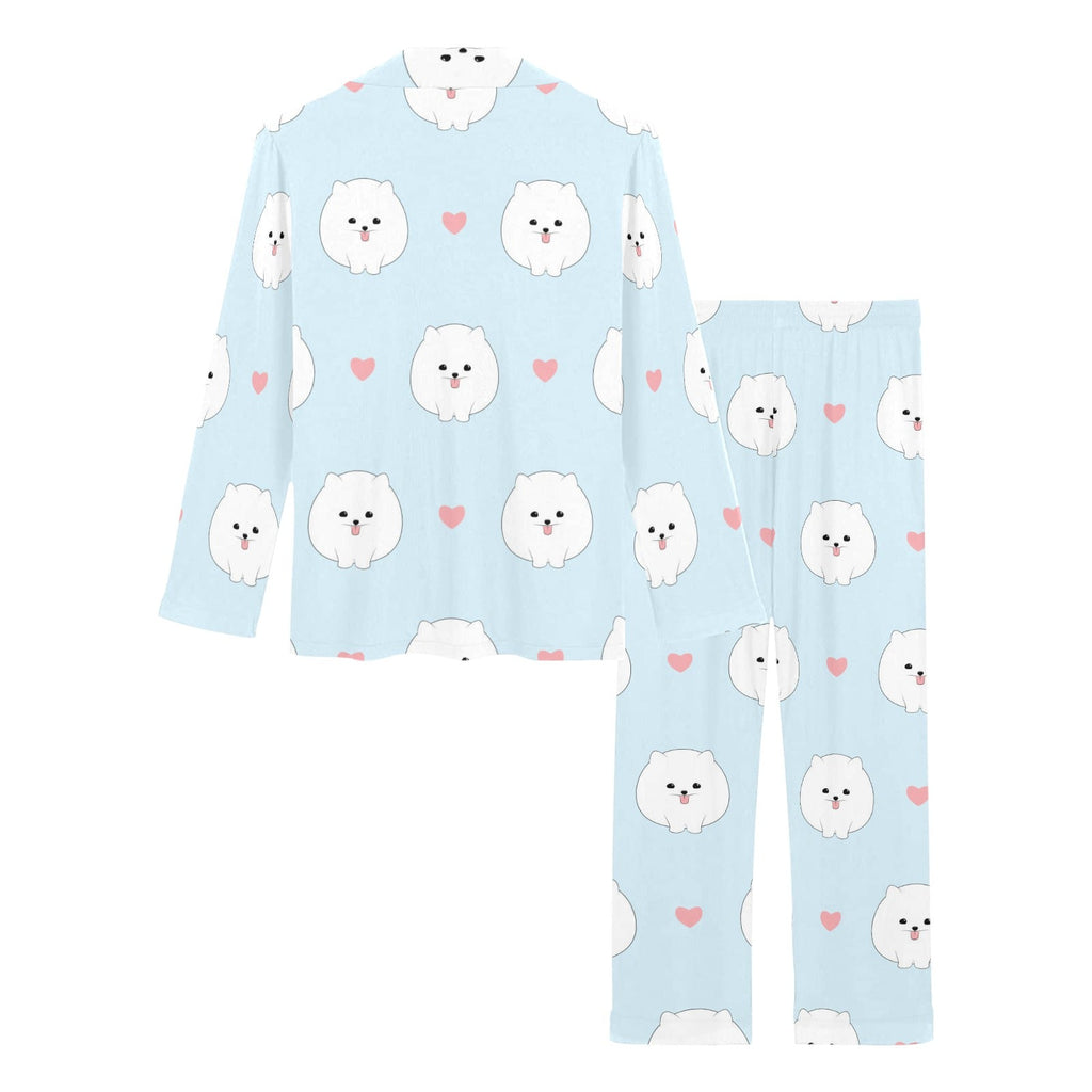 White cute pomeranian pattern Women's Long Pajama Set