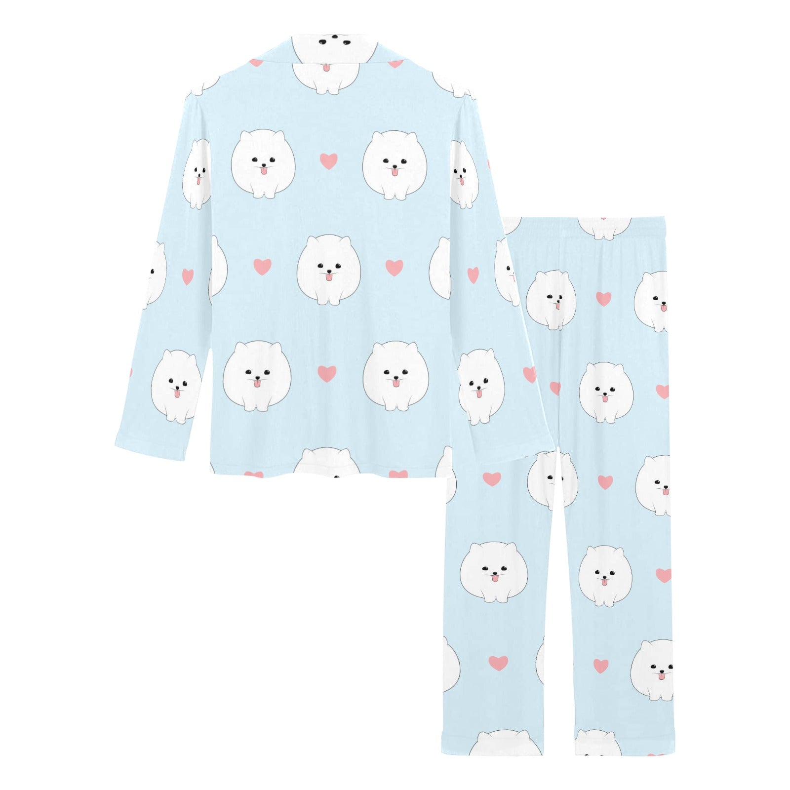 White cute pomeranian pattern Women's Long Pajama Set