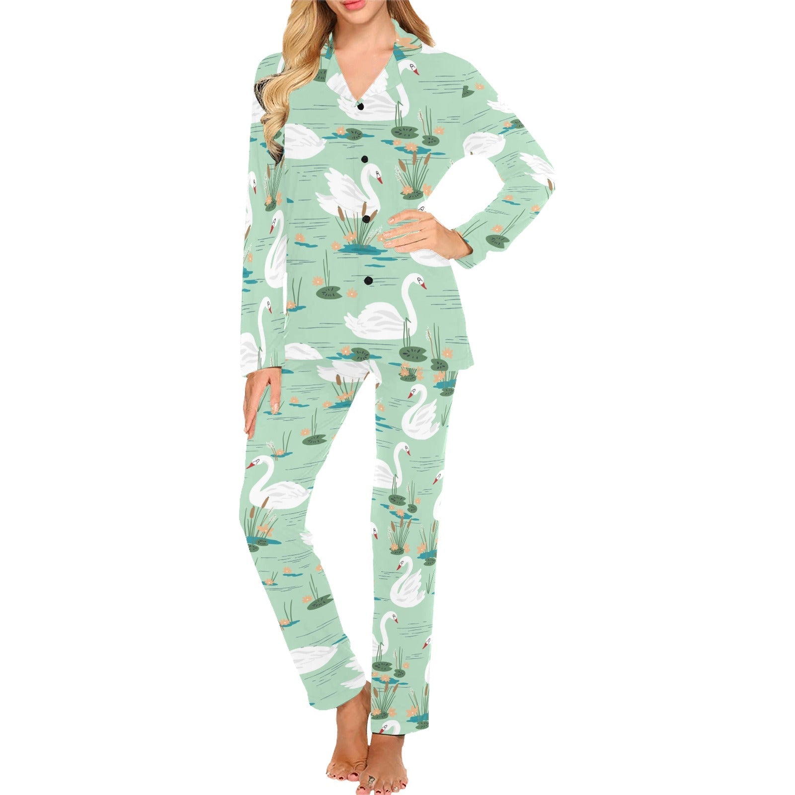 White swan lake pattern Women's Long Pajama Set
