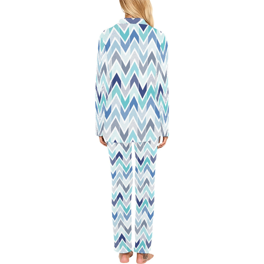 zigzag chevron blue pattern Women's Long Pajama Set