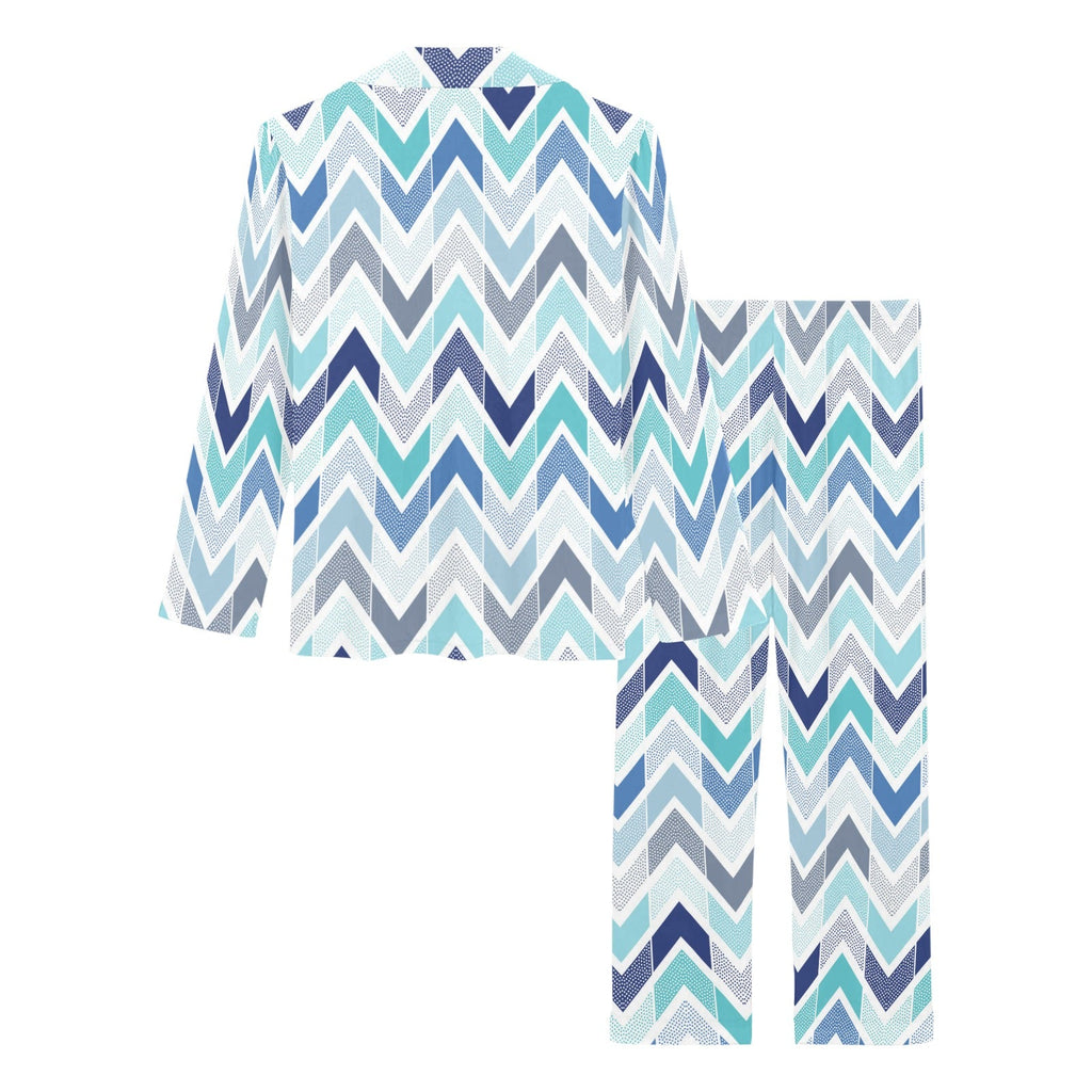 zigzag chevron blue pattern Women's Long Pajama Set