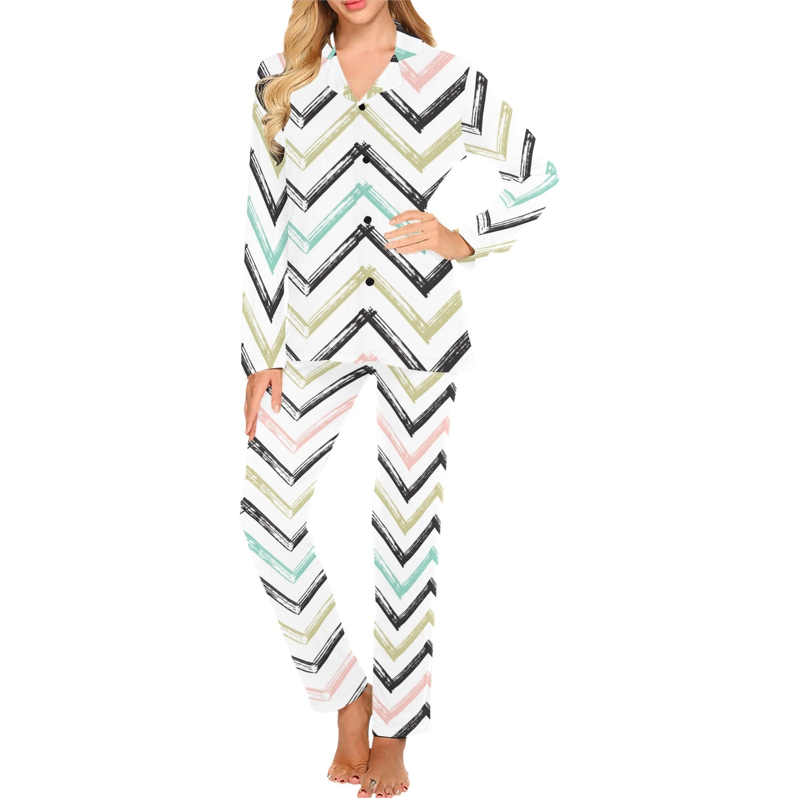 zigzag chevron paint pattern Women's Long Pajama Set