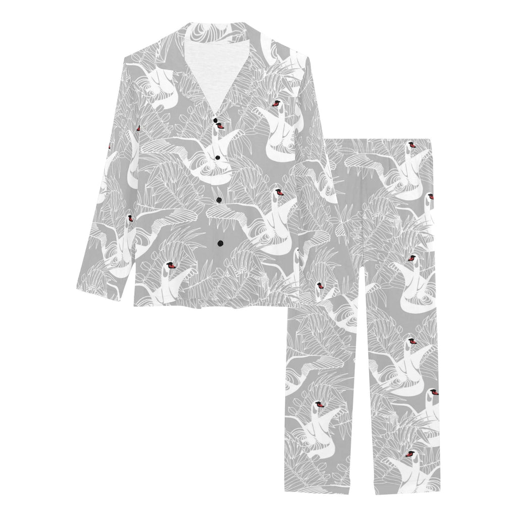 white swan gray background Women's Long Pajama Set