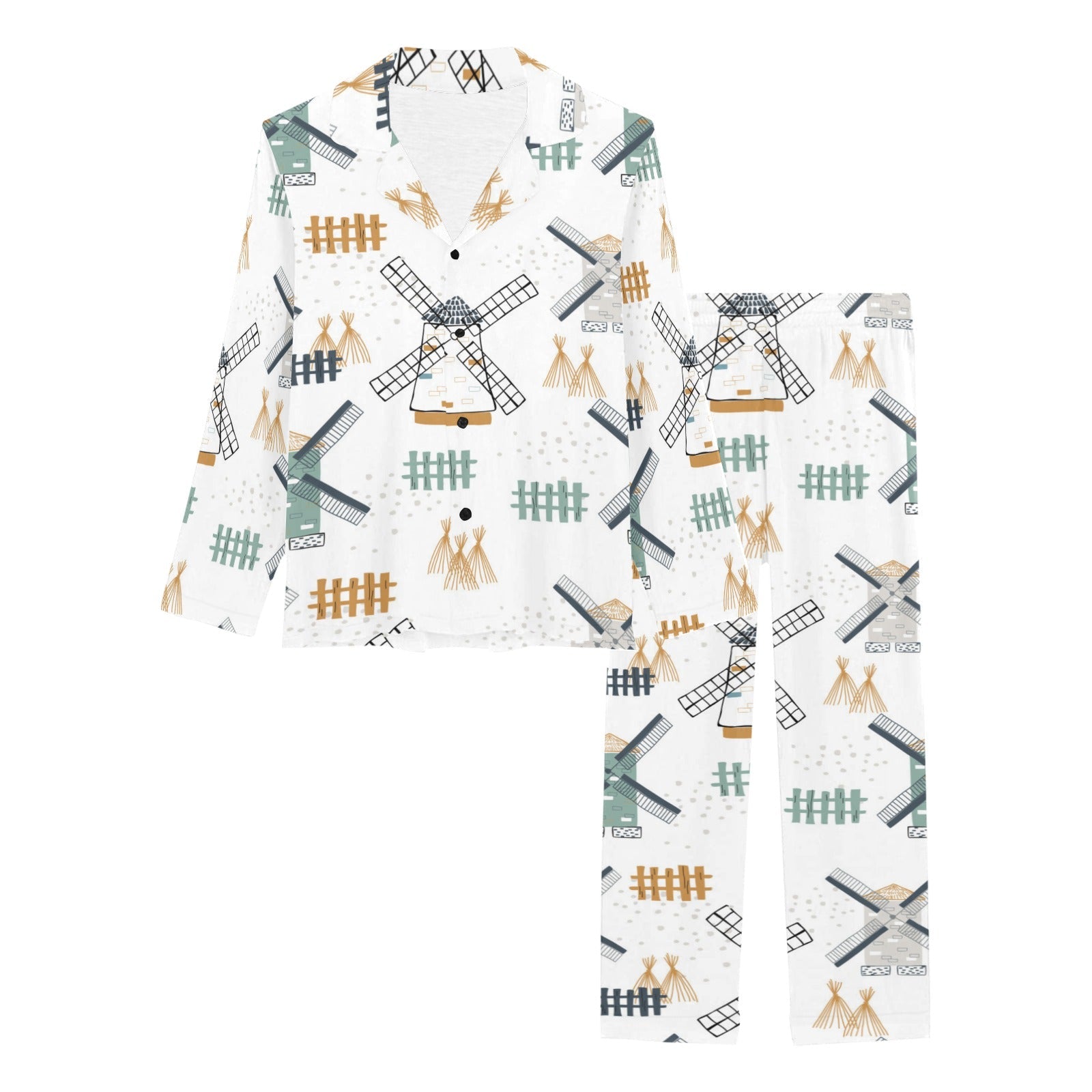 windmill pattern Women's Long Pajama Set