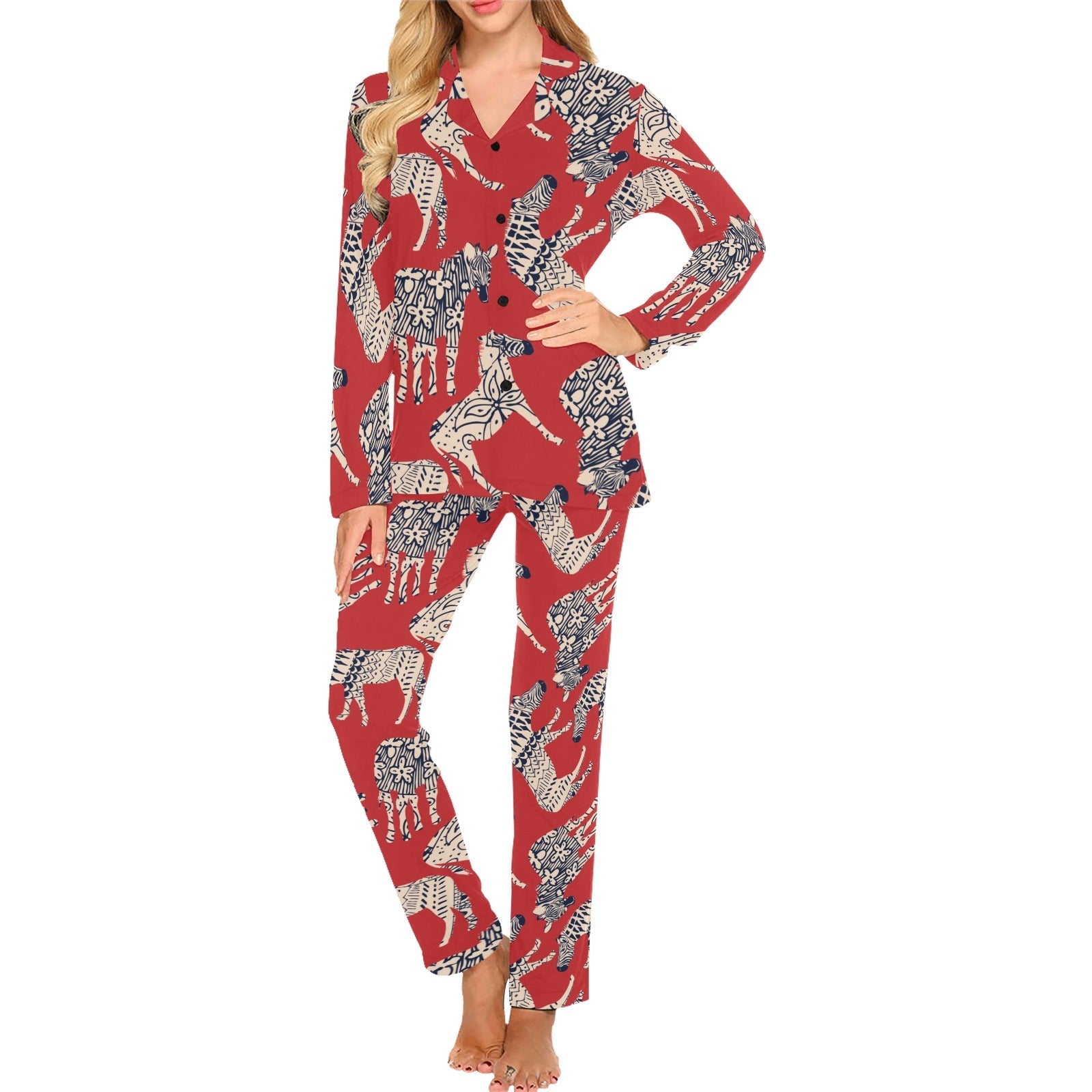 Zebra abstract red background Women's Long Pajama Set