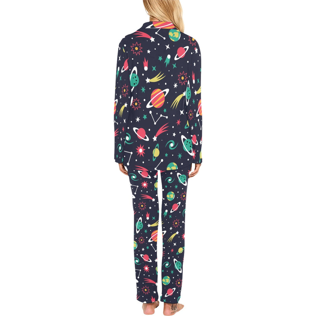 colorful space pattern planet star Women's Long Pajama Set