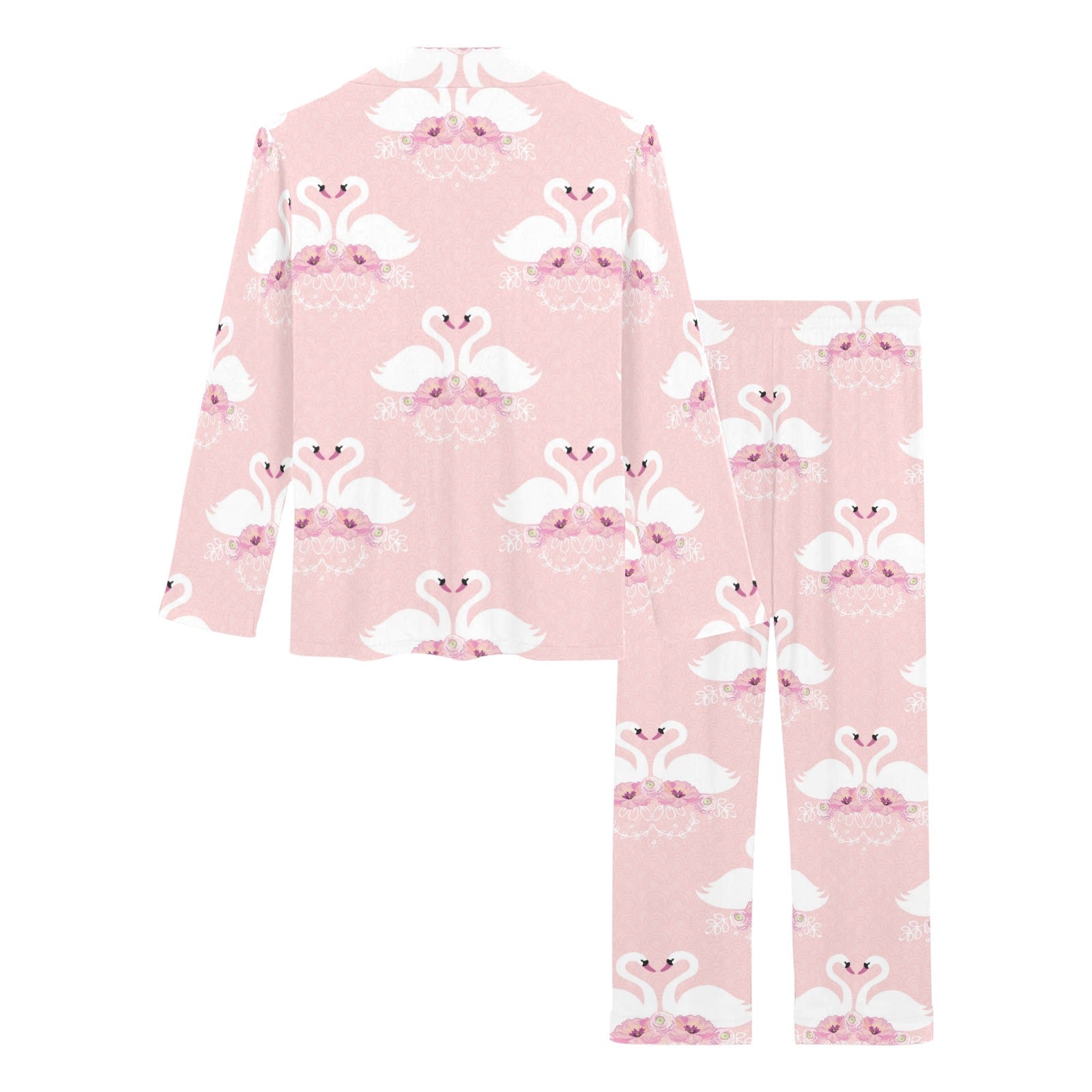 White swan and flower love pattern Women's Long Pajama Set