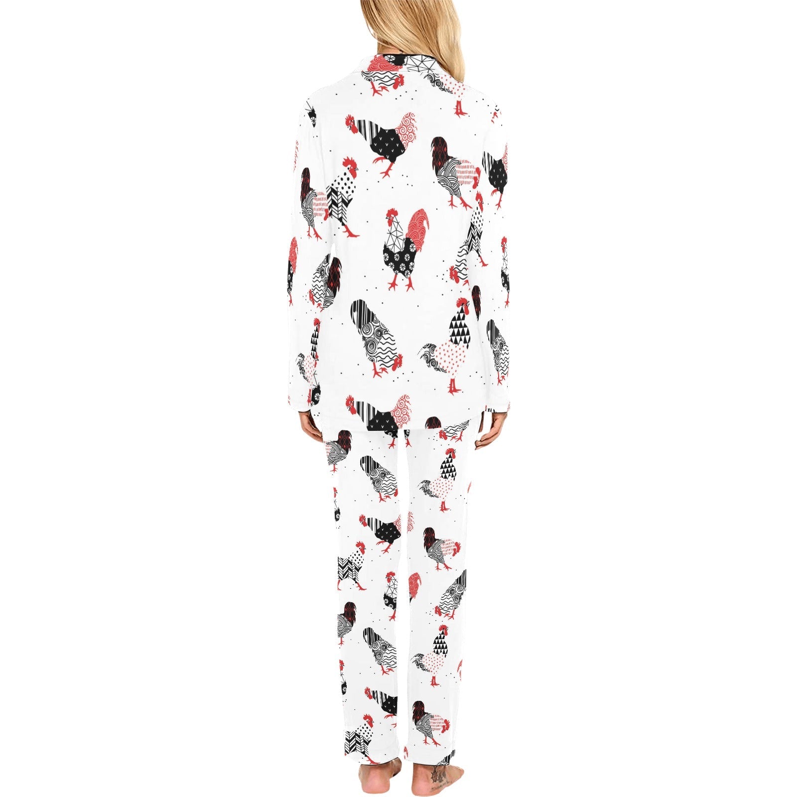Cool rooster chicken cock floral ornament backgrou Women's Long Pajama Set